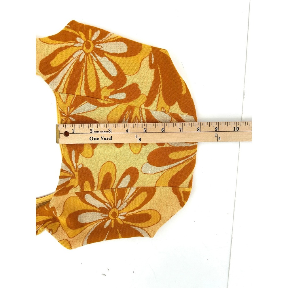 Zara Retro Floral Crop Top 70s Groovy Mod Yellow Orange S - Picture 6 of 7
